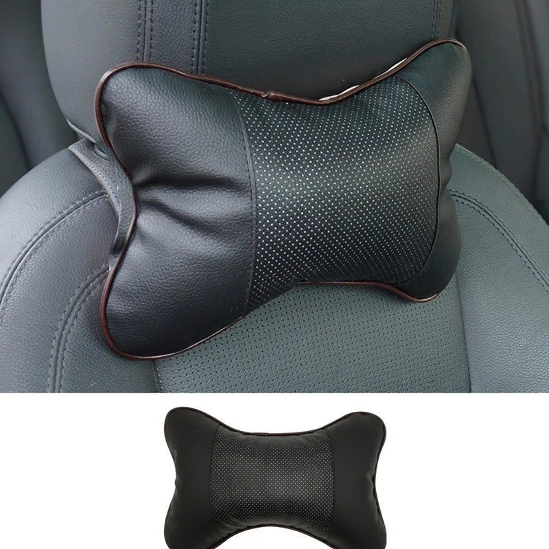 Black Car Neck Pillow Protection PU Auto Headrest Support Rest Travelling Car Headrest motorcycle Neck for BMW  Auto Accessories