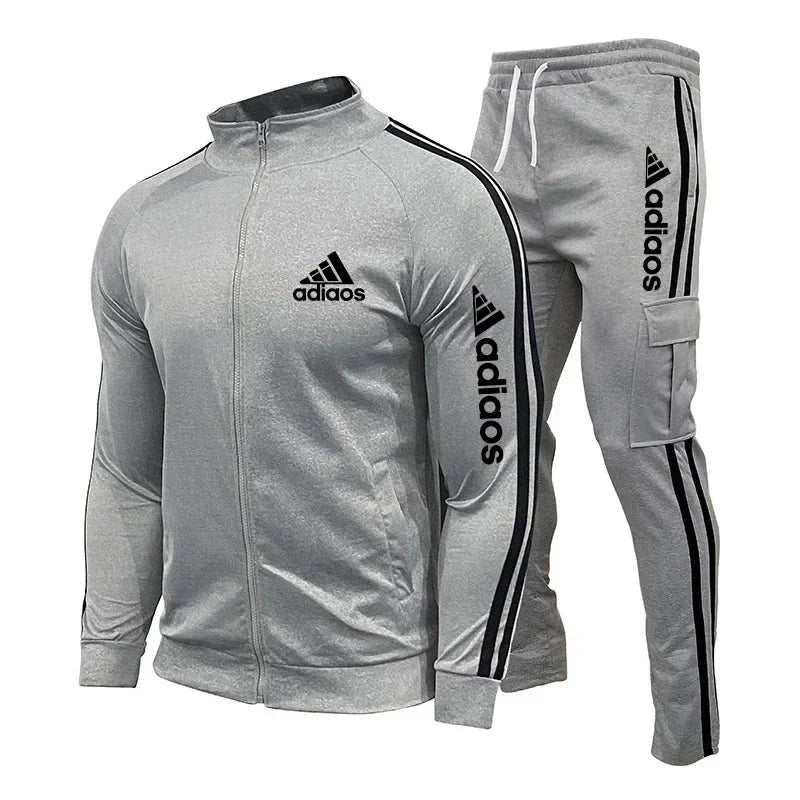 Men's Zippered Stand Up Collar Training Suit, Sports Shirt and Pants, Sportswear, Running, Fitness Wear, New, 2024