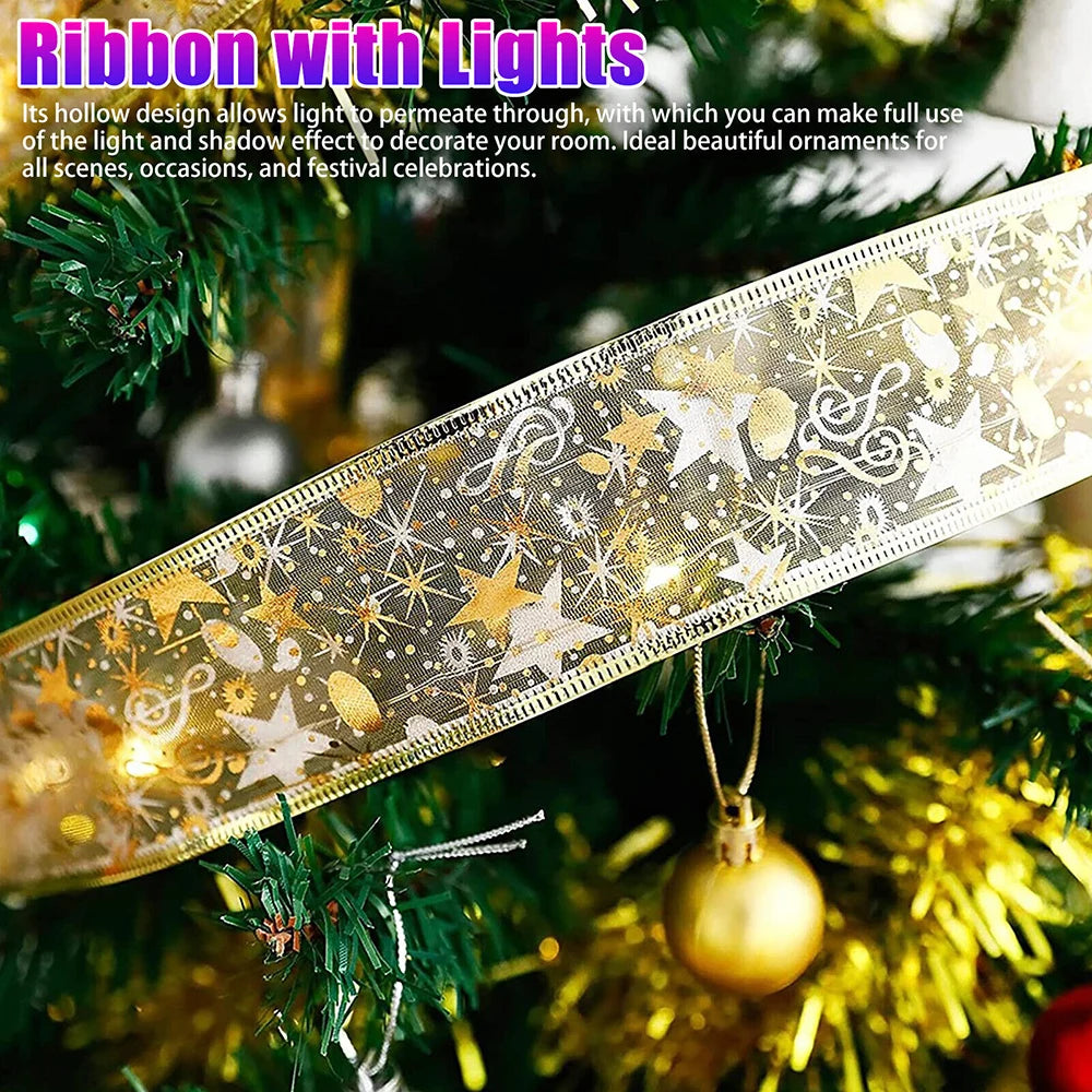 Christmas Light Crismas Decoration Party DIY Bows  Xmas Tree Ornament Navidad Home LED Ribbon Fairy Lights String New Year 2023